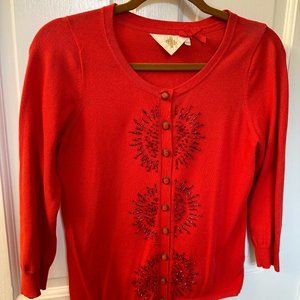 Red Embroidered Cardigan (HWA/Anthropologie) - Small